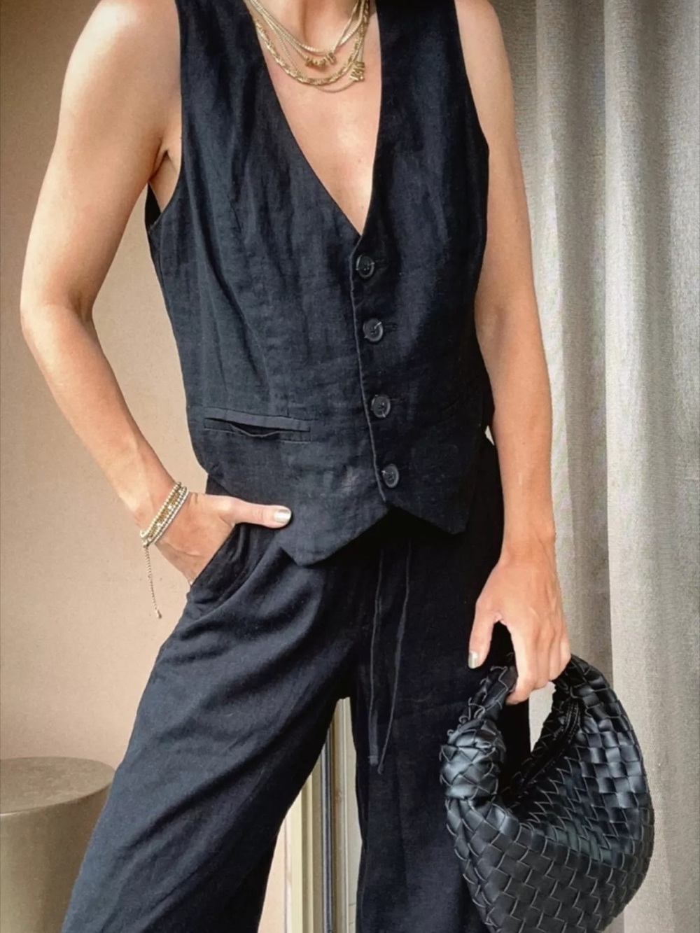 Black Linen Vest